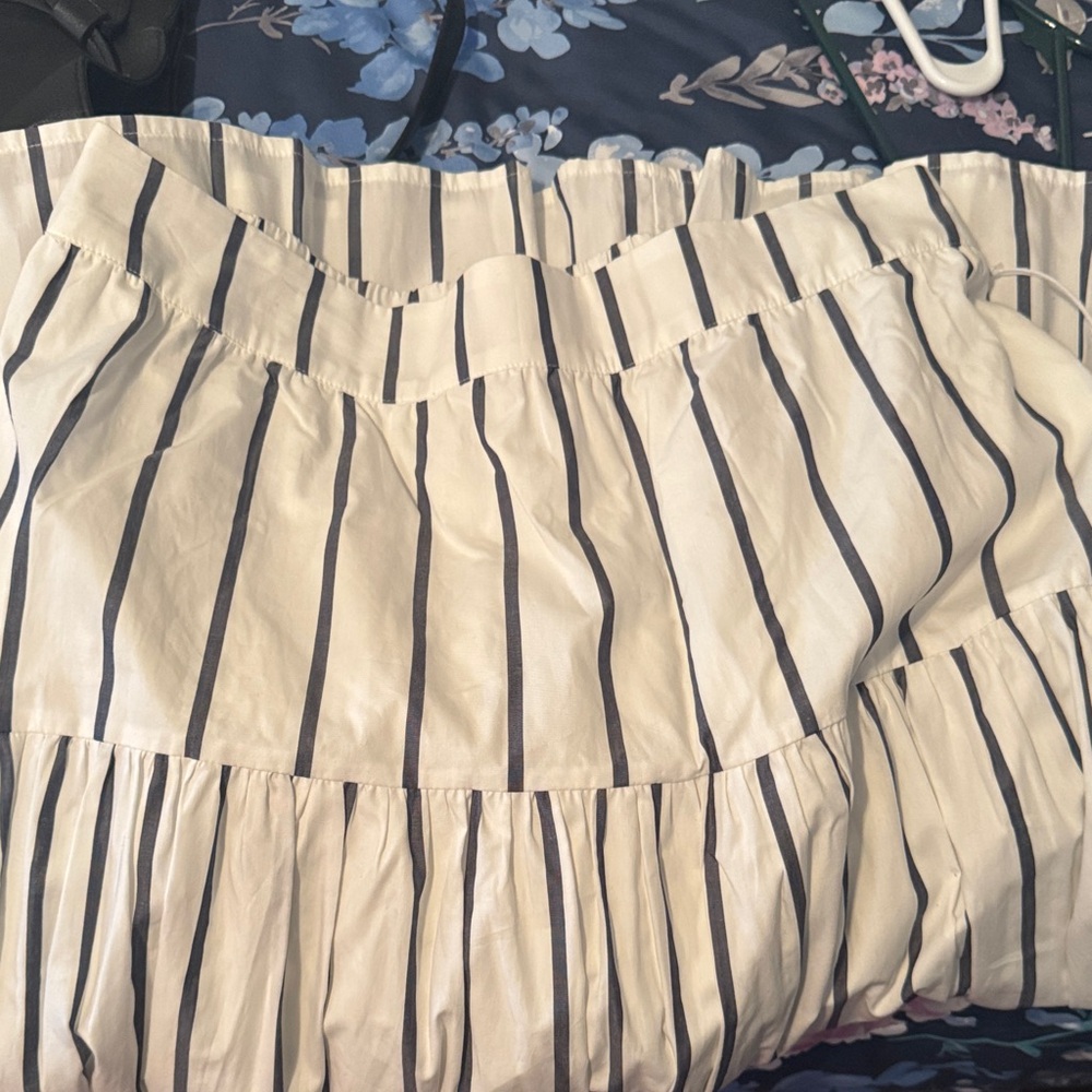 LC Lauren Conrad Cream and Black Striped Midi Skirt